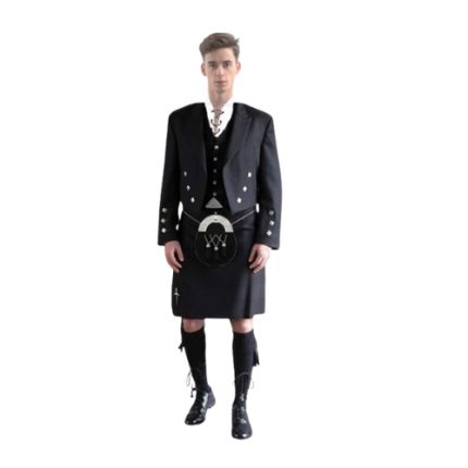 Complete Gents Black Spirit Prestige Kilt Outfit - Prince Charlie Outfit