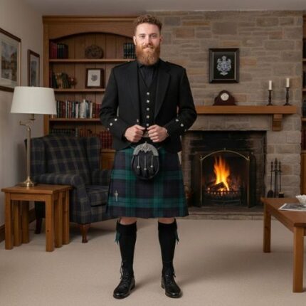 Mens Argyle Black Watch Tartan Kilt Outfit