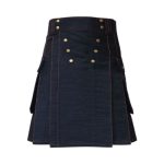 Black Denim Kilt with Orange Stitching and Cargo Pockets