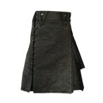 Black Denim Kilt with Side Lacing and Metal D-Rings