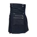 Blue Denim Kilt with Zippered Pockets and Decorative Studs