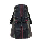 Camouflage and Black Kilt with Red Stripes, Cargo Pockets, and Studs
