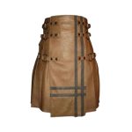 Brown Gothic Leather Kilt with Buckle Straps and Black Detailing