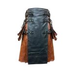 Brown Leather Gothic Kilt with Black Apron and Buckle Details