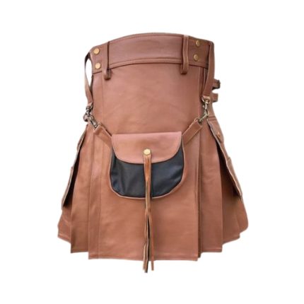 Brown Leather Kilt with Detachable Sporran and Utility Pockets