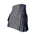 Classic Blue Denim Kilt with Cargo Pockets and Brass Studs