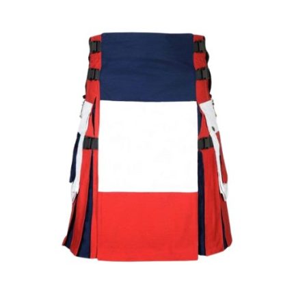 French Flag Tricolor Kilt with Cargo Pockets