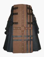 Men’s Black and Brown Cross Gothic Utility Kilt with Leather Accents