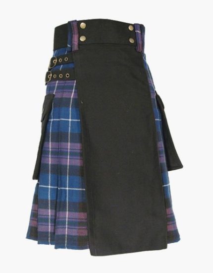 Men’s Black Hybrid Utility Kilt with Pride of Scotland Tartan Pleats