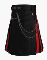 Men’s Black Rainbow Hybrid Kilt with Red Utility Pockets