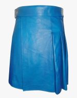 Vibrant Blue Leather Kilt with Pleated Design and Wide Waistband