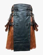 Brown Leather Gothic Kilt with Black Apron and Buckle Details