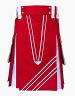 Men’s Red and White Modern Hybrid Kilt with Stylish Detailing