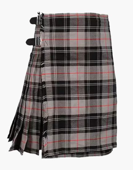 Refined Clan Moffat Tartan Kilt in Grey, Black, and Red Plaid