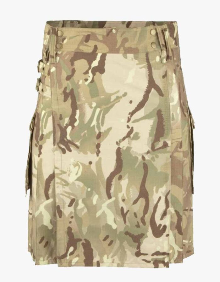 Multicam Tactical Kilt with Cargo Pockets and Reinforced Stitching