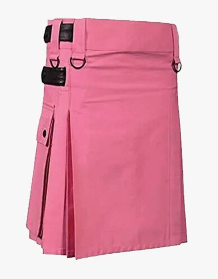 Women’s Pink Utility Kilt with Leather Straps and Side Pockets