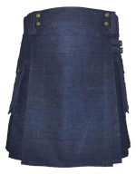 Women’s Blue Denim Utility Kilt with Pockets