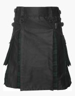 Men’s Black Hybrid Utility Kilt with Black Watch Tartan Pleats