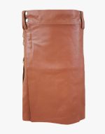 Luxurious Brown Leather Kilt with Smooth Front Design