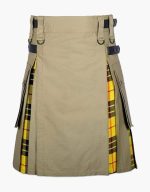 Men’s Khaki Hybrid Utility Kilt with MacLeod of Lewis Tartan Pleats