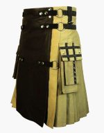 Men’s Khaki Hybrid Utility Kilt with Black Leather Apron