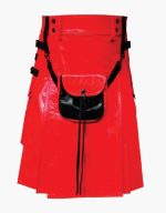 Men's Red Leather Kilt with Black Sporran and Adjustable Straps