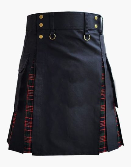 Men’s Black Hybrid Kilt with MacDonald Tartan Pleats