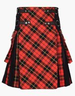 Men’s Black and Wallace Tartan Hybrid Kilt with Utility Pockets