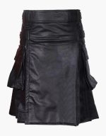 Modern Black Leather Kilt with Utility Pockets and Adjustable Straps