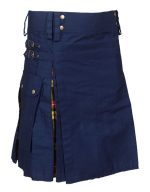 Men’s Navy Blue Hybrid Utility Kilt with Buchanan Tartan Pleats