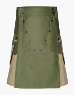 Olive Green and Khaki Tactical Kilt with Cargo Pockets