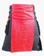 Modern Red and Black Leather Kilt with Changeable Apron