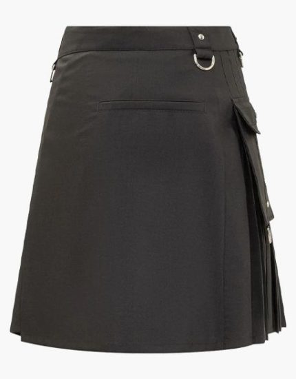 Women’s Modern Black Utility Kilt with Pockets and D-Ring Accents