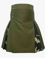 Olive Green and Camouflage Tactical Kilt with Cargo Pockets and Studs