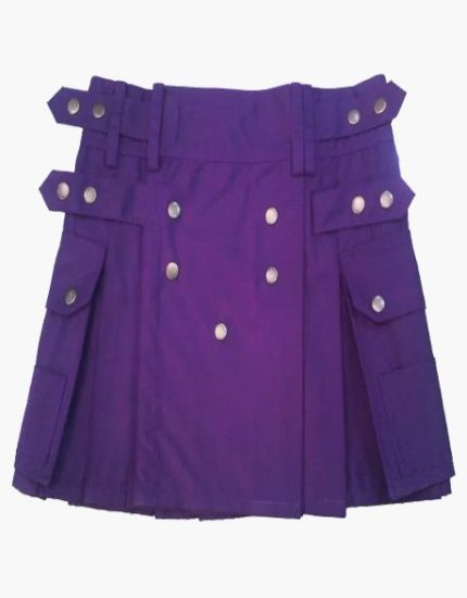 Women’s Purple Mini Utility Kilt with Silver Button Accents and Large Pockets