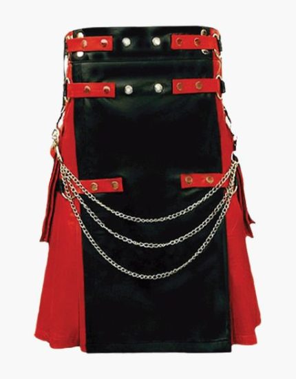 Black and Red Leather Kilt with Chains and Gothic Accents