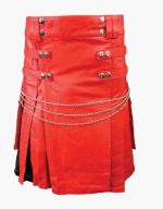 Bold Red Leather Kilt with Chains and Black Accents