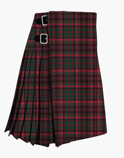 Classic Buchan Tartan Kilt in Green and Red Plaid with Traditional Pleats