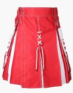 Men’s Two-Tone Red and White Hybrid Kilt with Lace-Up Front Design