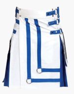 Men’s White and Blue Hybrid Kilt with Stylish Front Design