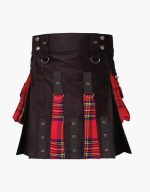 Women’s Black and Red Tartan Hybrid Kilt with Flap Pockets and Strap Accents