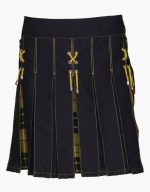 Women’s Black and Yellow Hybrid Kilt with MacLeod of Lewis Tartan Accents