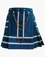 Women’s Navy Blue Utility Mini Kilt with Chains and Contrast Straps