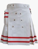 Women’s White and Red Mini Utility Kilt with Stud Accents and Functional Pockets