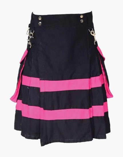 Women’s Black and Pink Two-Tone Utility Kilt with Side Pockets