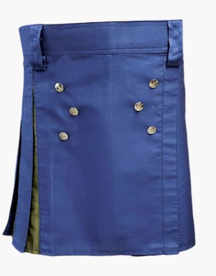 Women’s Blue Hybrid Mini Utility Kilt with Decorative Front Buttons