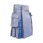 Men’s Grey Utility Kilt with Blue Tartan Lining – Functional & Stylish - Image 3