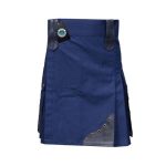 Men's Navy Blue Utility Kilt with Leather Details – Bold, Stylish, and Practical