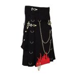Men's Black Punk-Style Kilt with Flame Design - Image 3