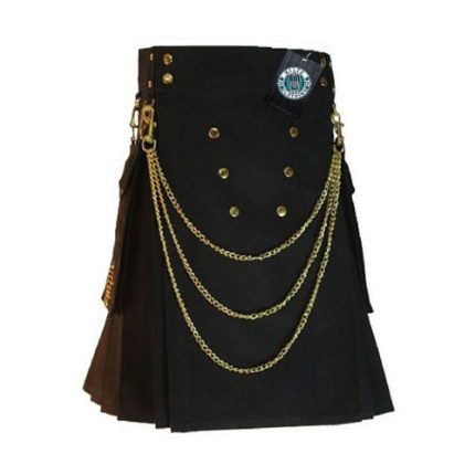 Men's Black Utility Kilt with Chain Accents – Bold, Stylish, and Functional